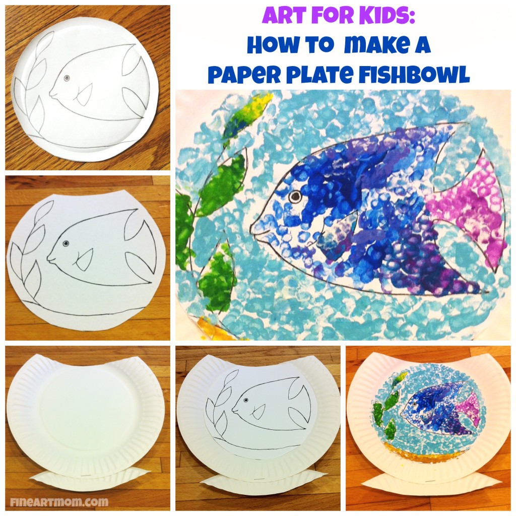 Paper plate fishbowl collage art for kids